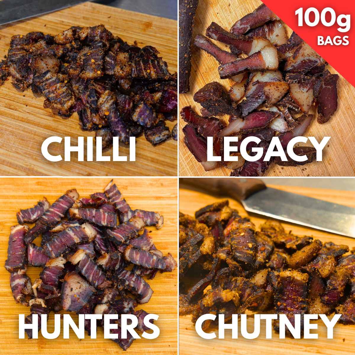 Top 4 Flavours | Sliced Biltong (100g bags)